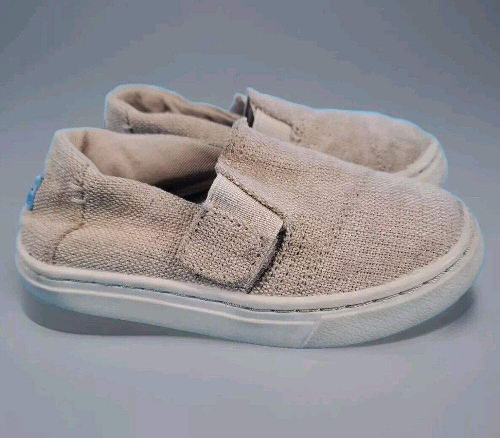 Toms  Toddlers Canvas Sneakers Shoe  Sz 8 Hook Loop Tan Fabric Unisex